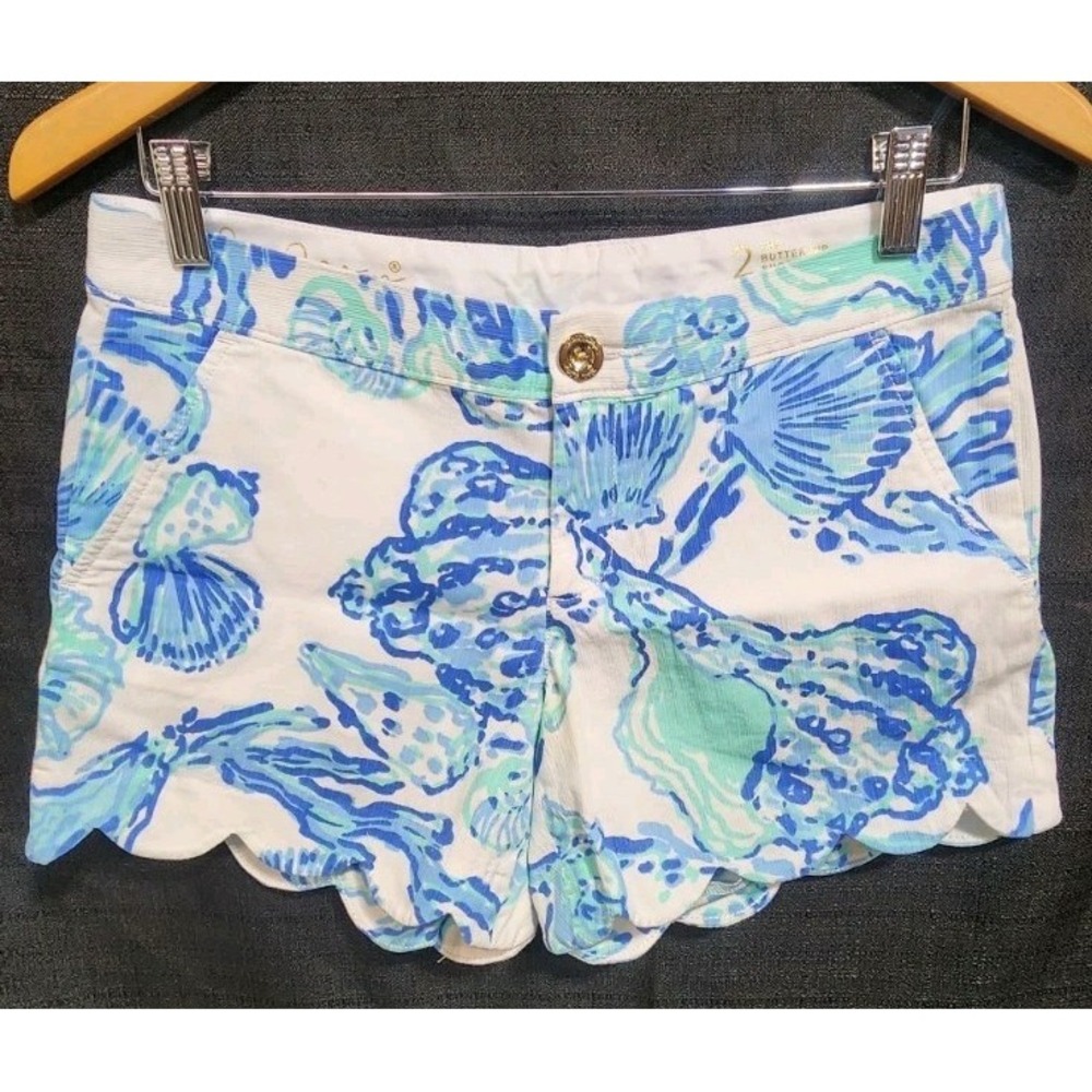 Lilly Pulitzer The Buttercup Short Scalloped Blue White Shell Cottage Core Sz 2